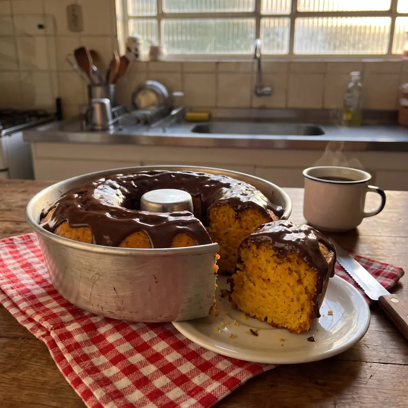Bolo de cenoura com cobertura de chocolate